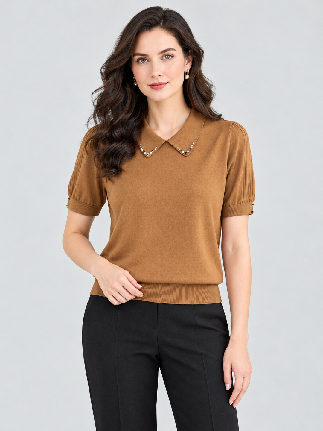 Brown Solid Collared Regular T-Shirt