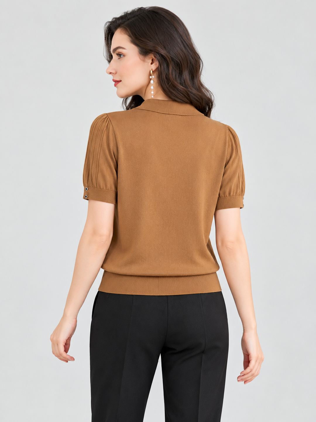 Brown Solid Collared Regular T-Shirt