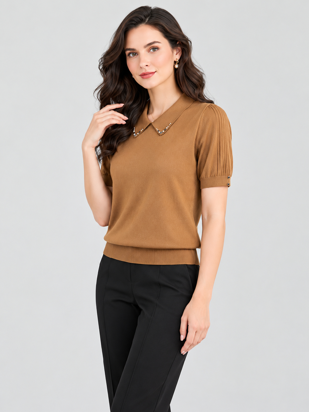 Brown Solid Collared Regular T-Shirt