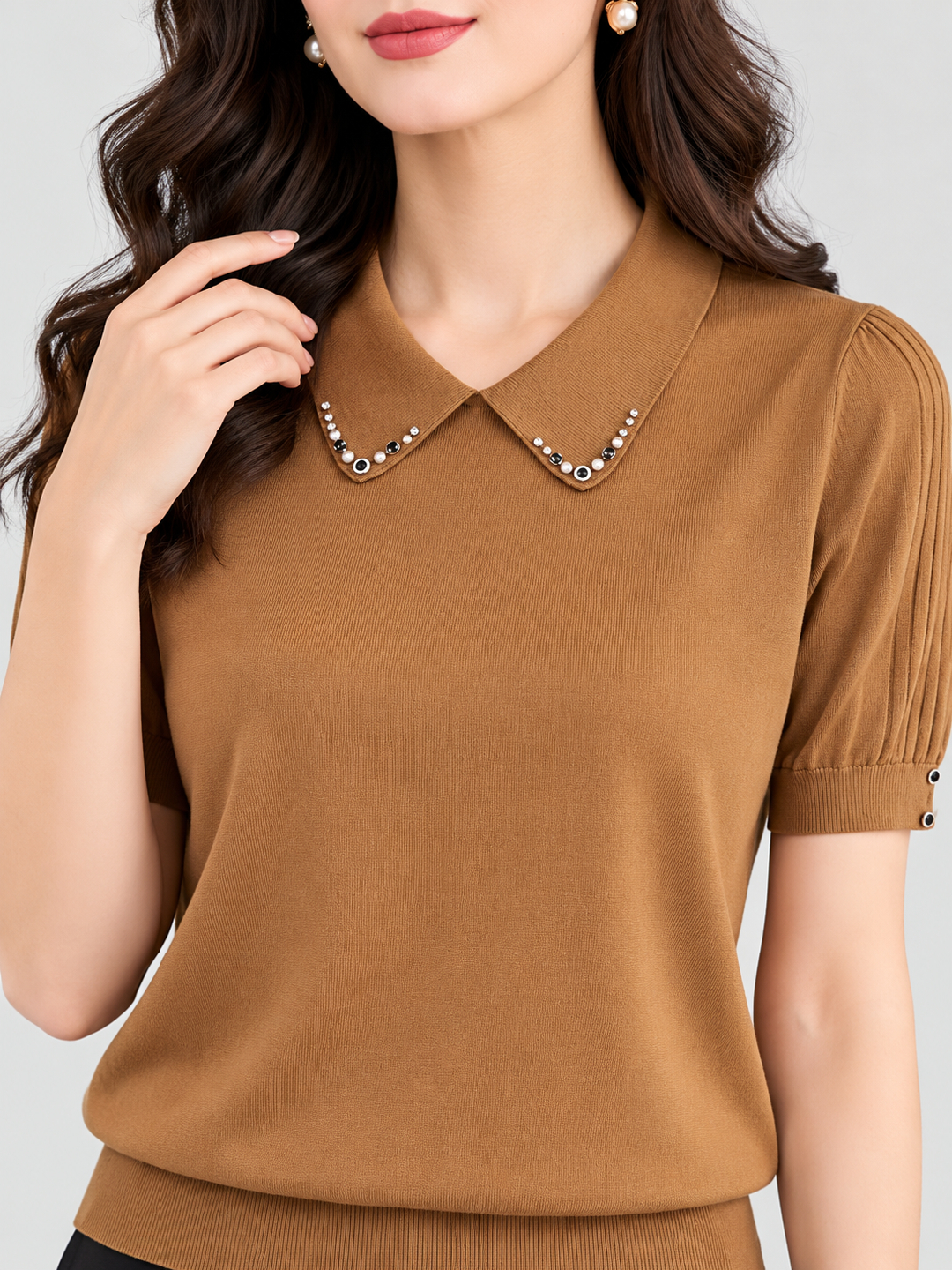 Brown Solid Collared Regular T-Shirt