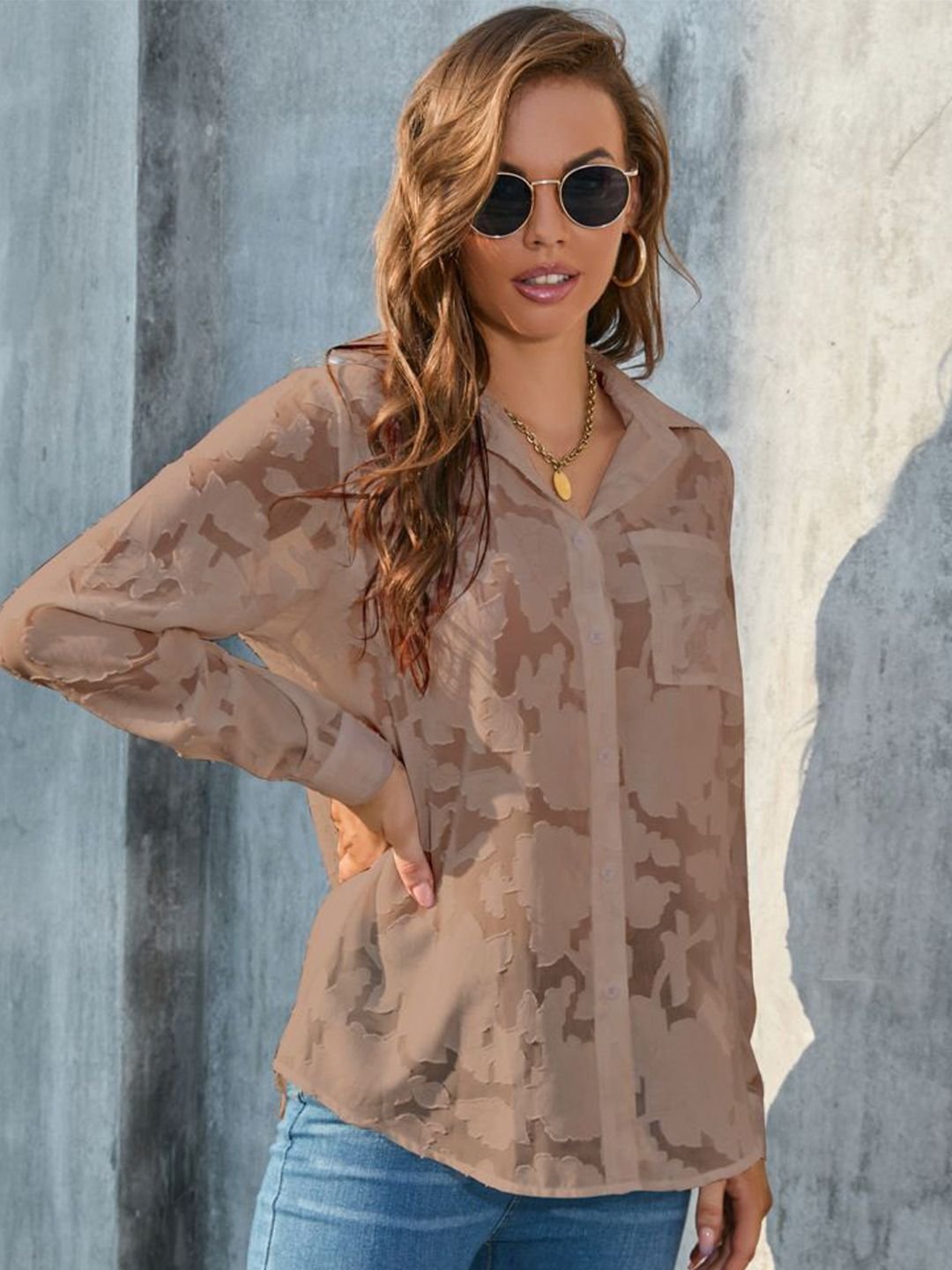 Brown Printed Long Sleeves Regular Shirt