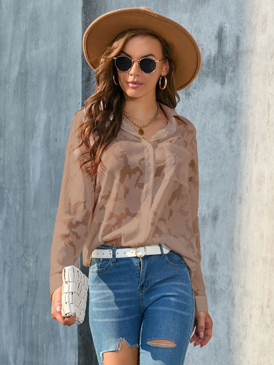 Brown Printed Long Sleeves Regular Shirt