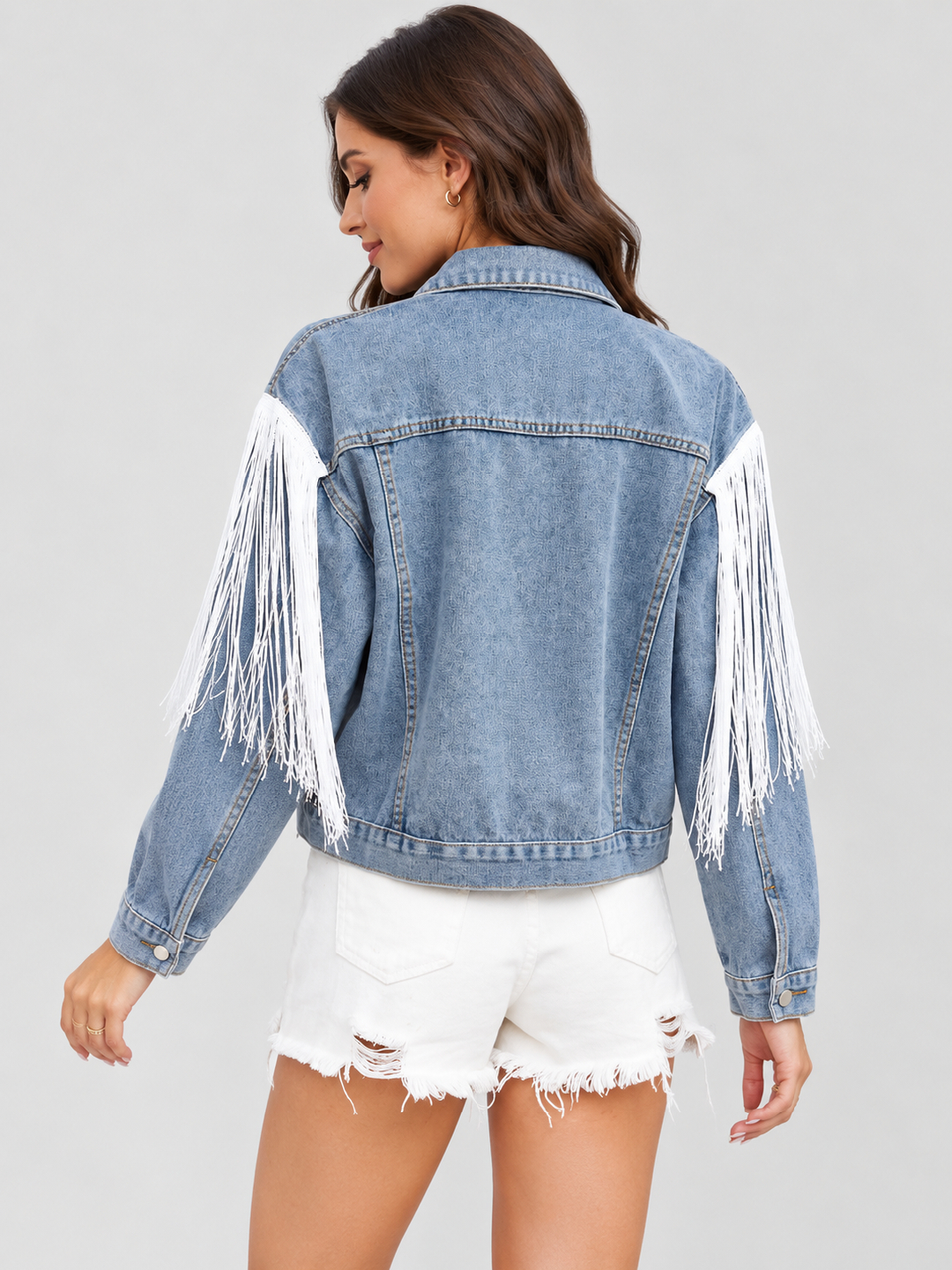 Blue Solid Regular Denim Jacket with Long Sleeves