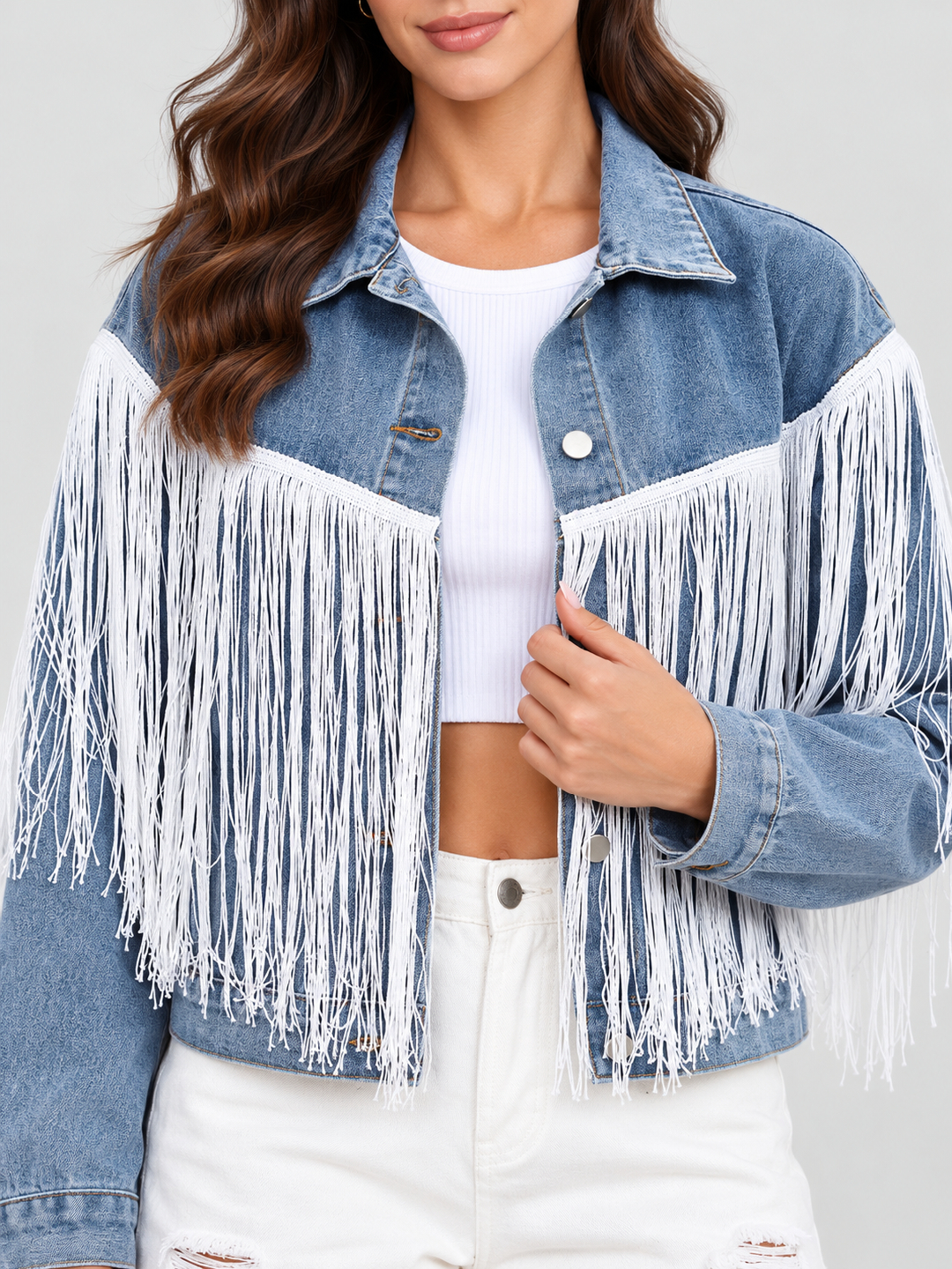 Blue Solid Regular Denim Jacket with Long Sleeves