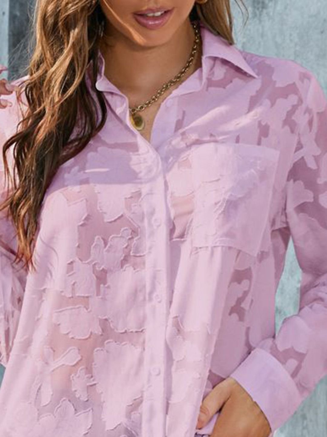 Pink Texture Long Sleeves Regular Shirt