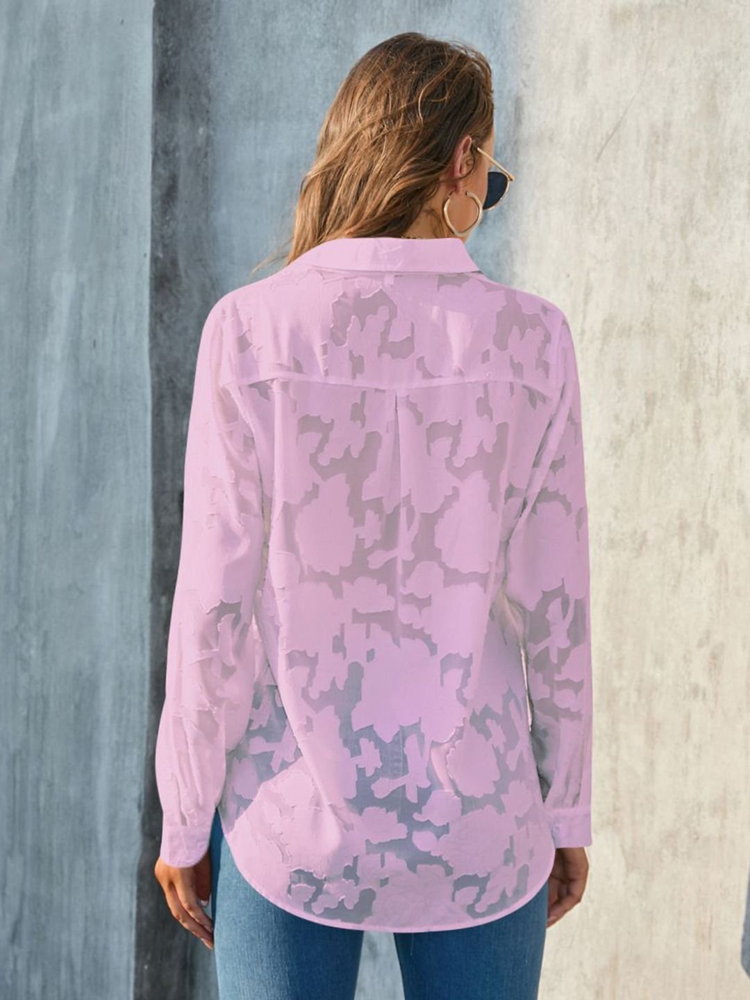Pink Texture Long Sleeves Regular Shirt