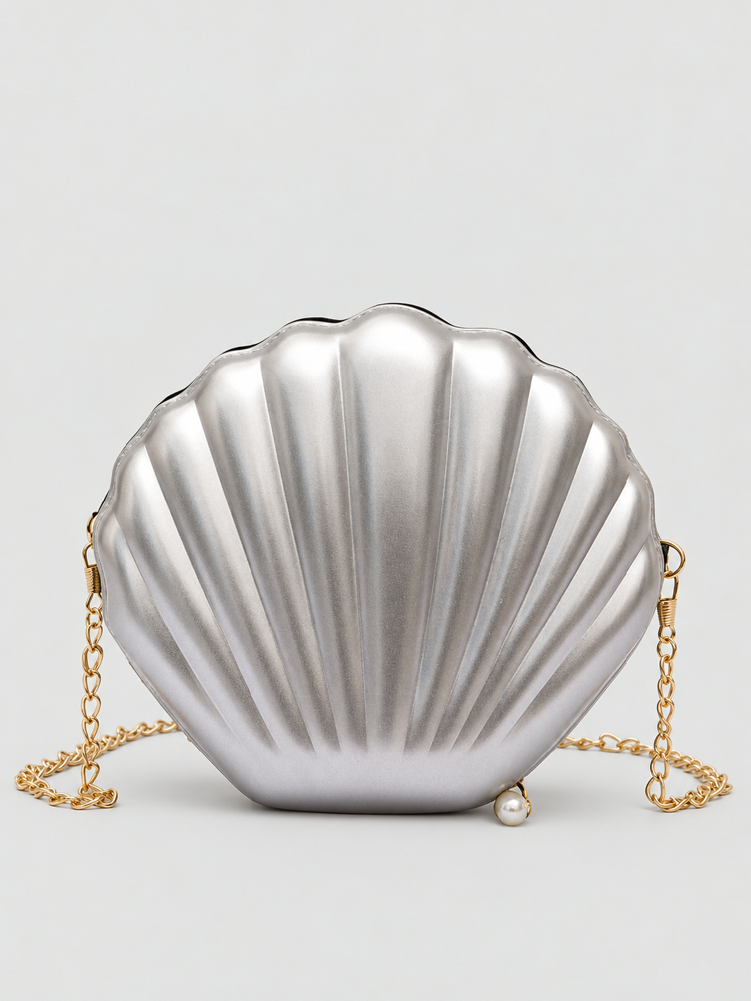 Silver Shell Shoulder Bag with Pearl Accent