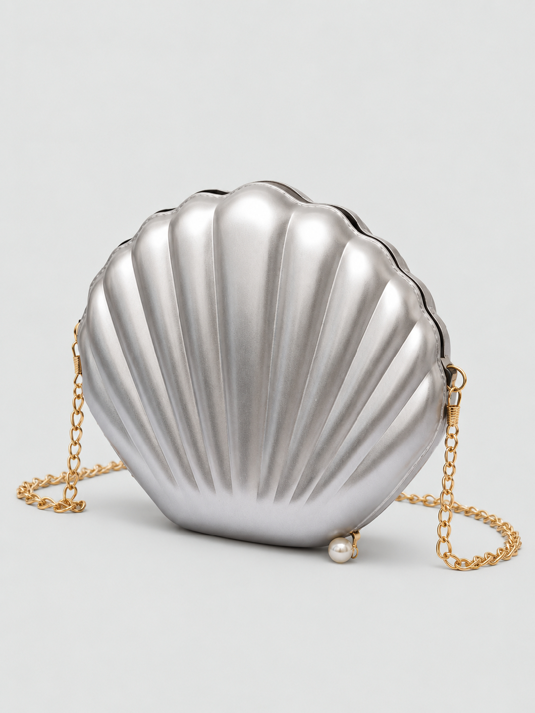 Silver Shell Shoulder Bag with Pearl Accent