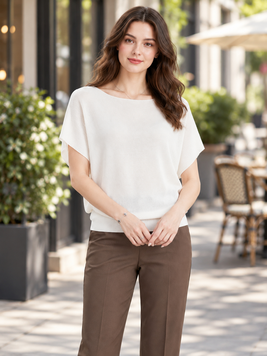 White Solid Boat Neck Regular T-Shirt