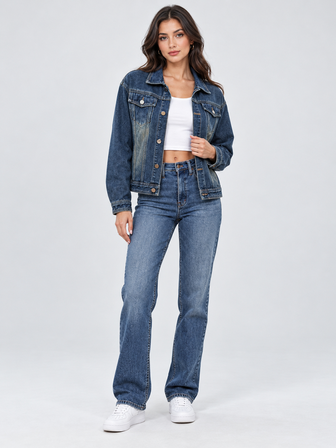 Blue Solid Regular Denim Jacket with Long Sleeves