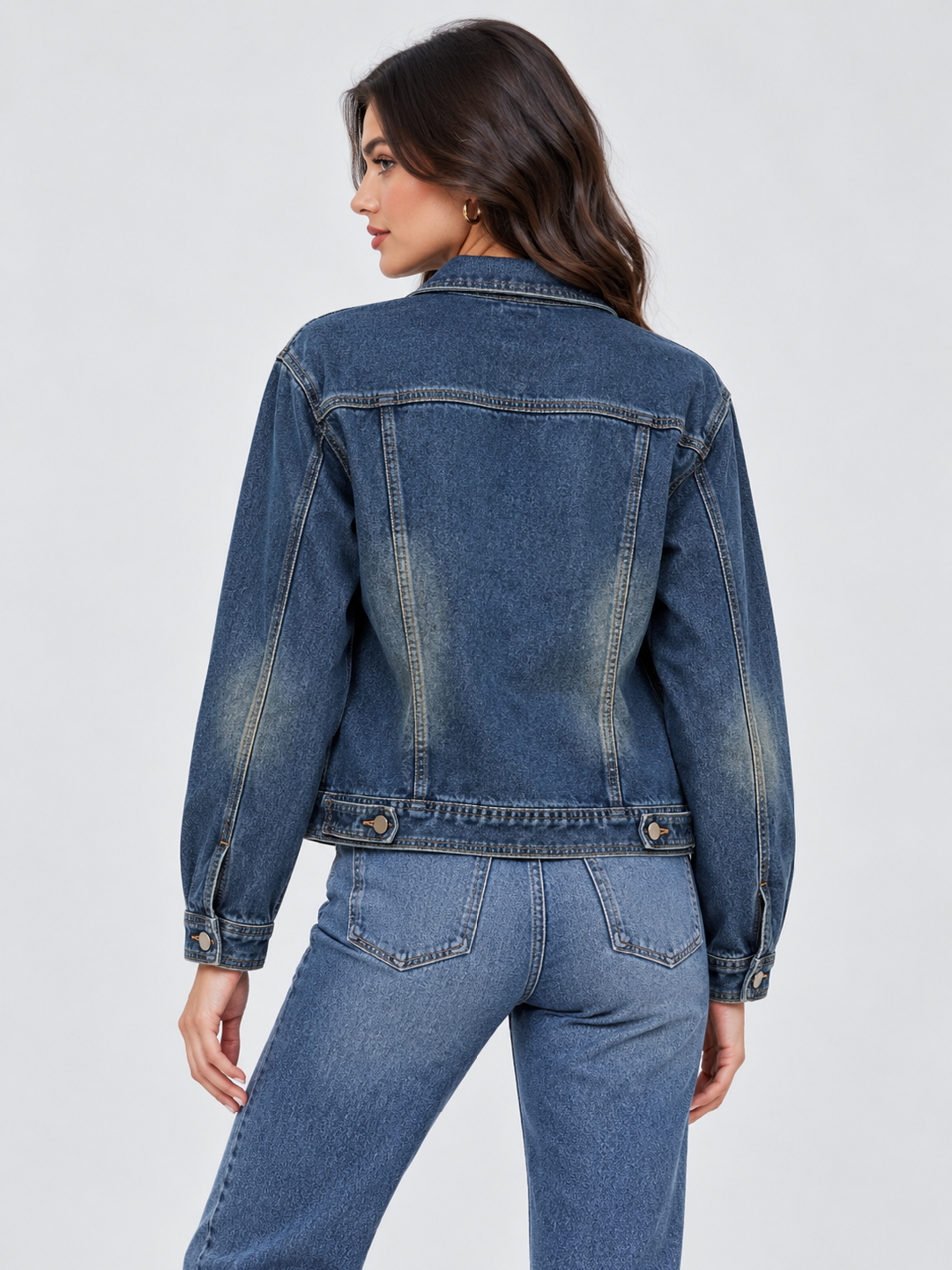 Blue Solid Regular Denim Jacket with Long Sleeves