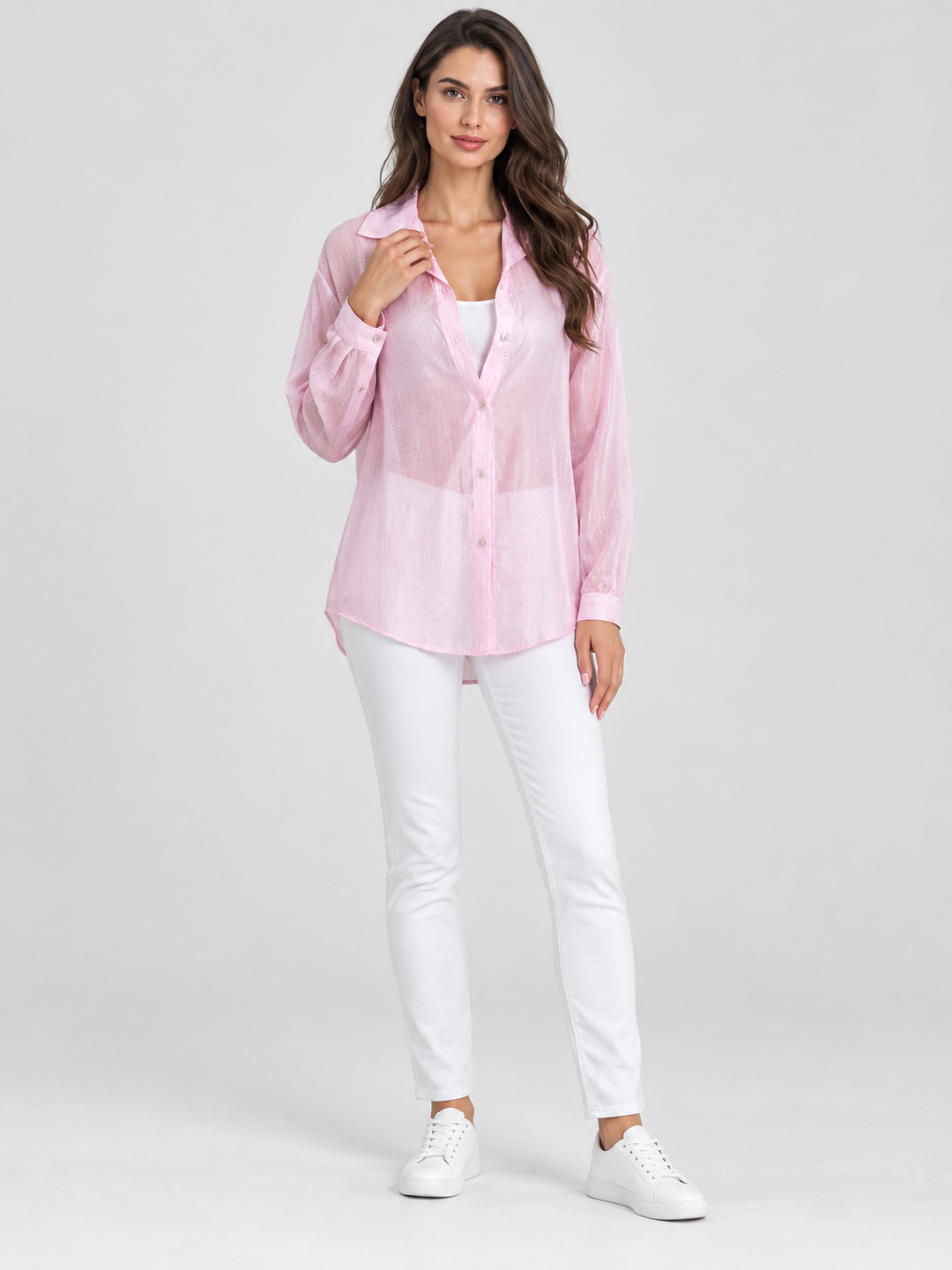 Pink Striped Long Sleeves Regular Shirt