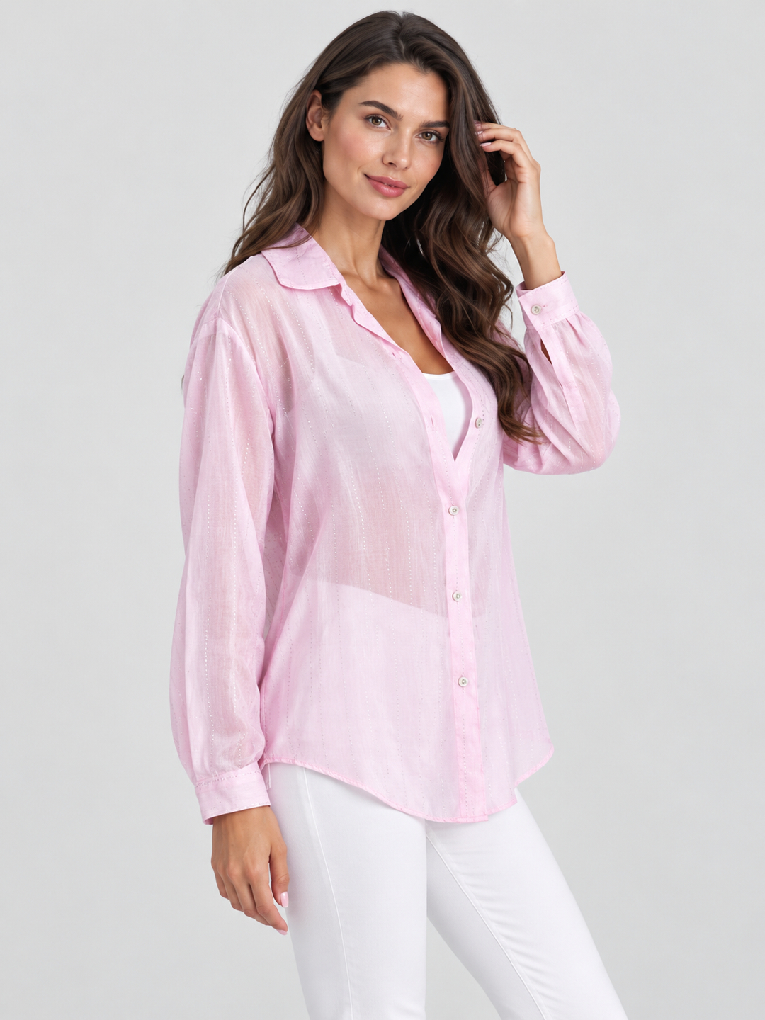 Pink Striped Long Sleeves Regular Shirt