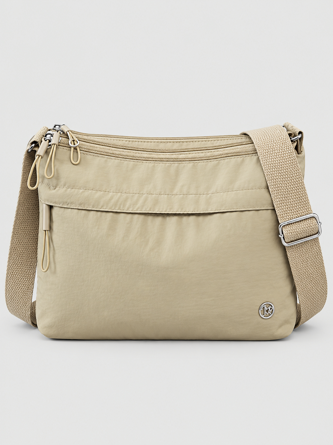 Khaki Sling Bag with Zip Closure