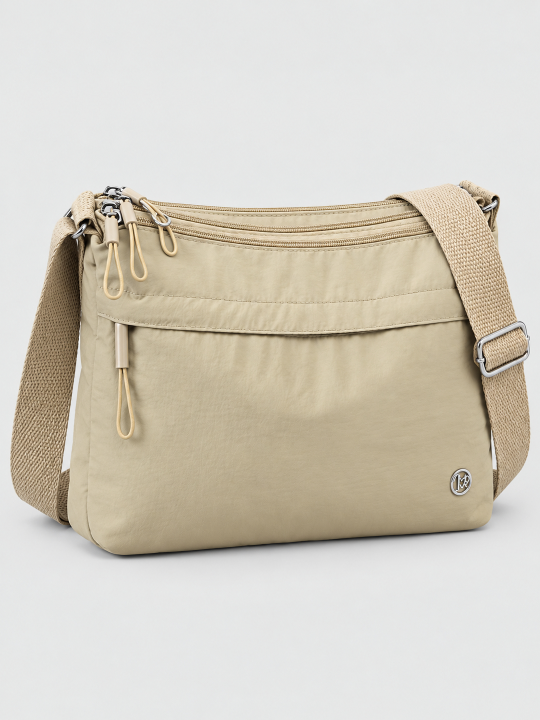 Khaki Sling Bag with Zip Closure