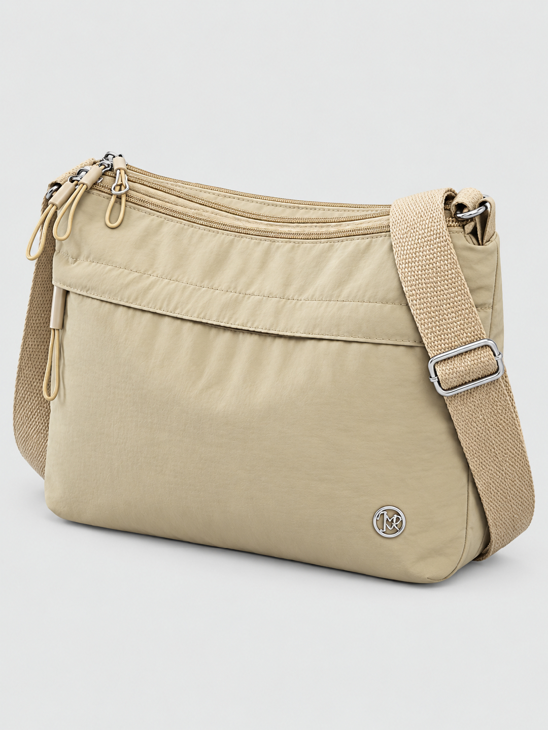 Khaki Sling Bag with Zip Closure