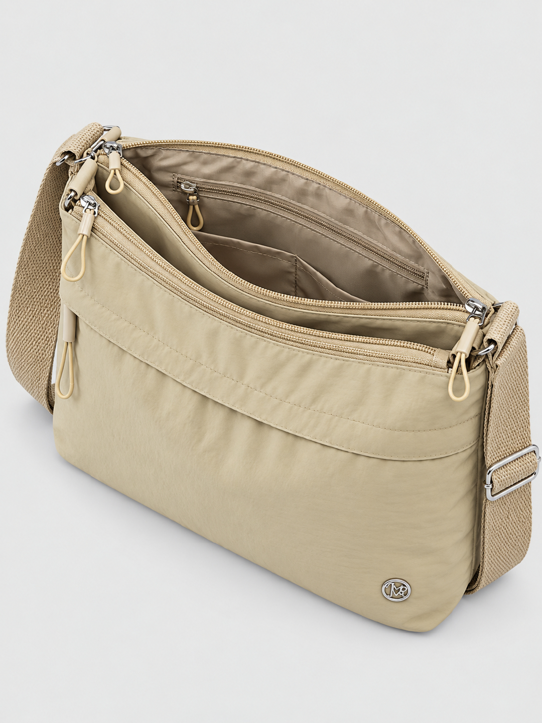 Khaki Sling Bag with Zip Closure