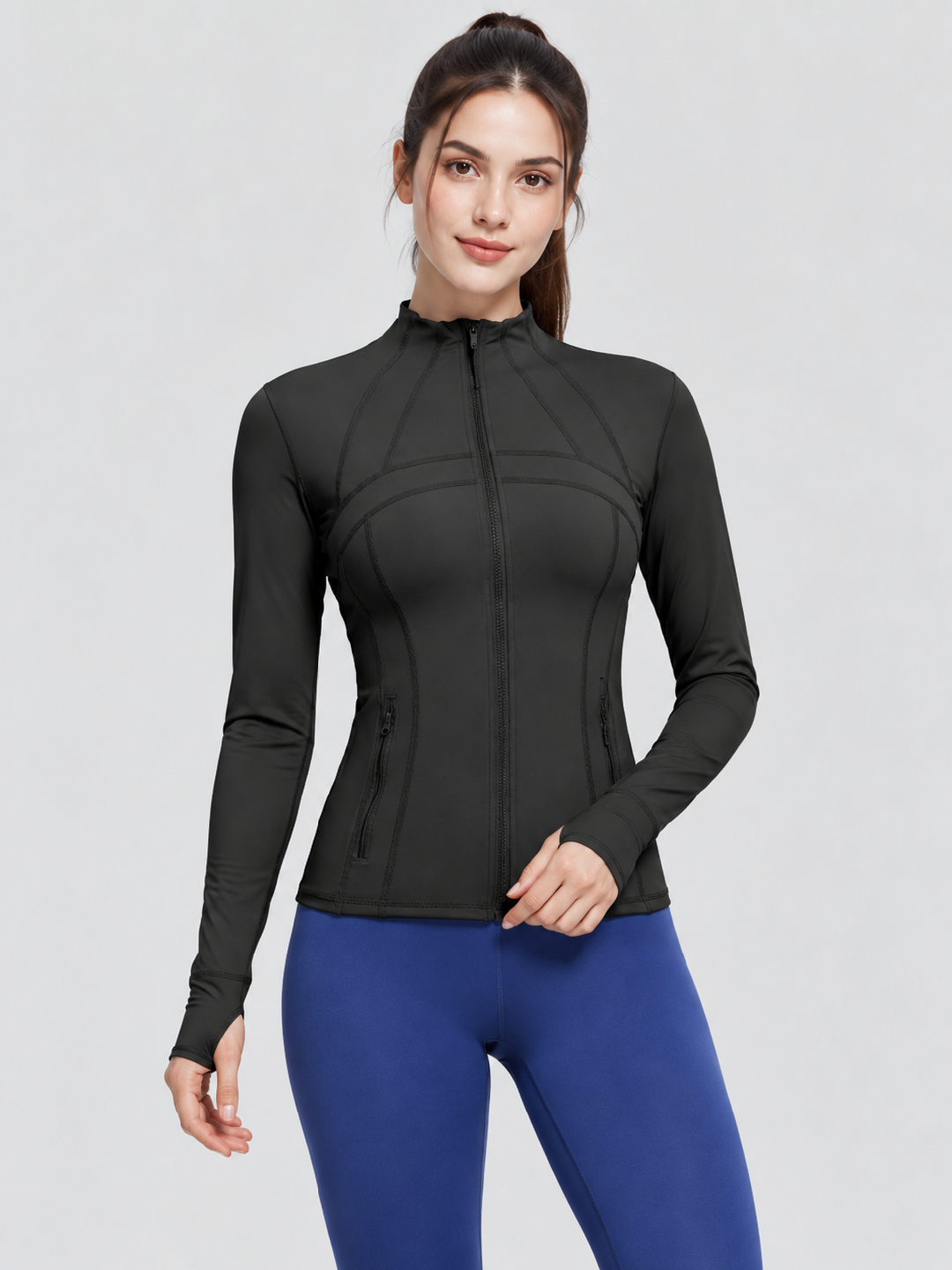 Black Solid Regular Jacket with Long Sleeves