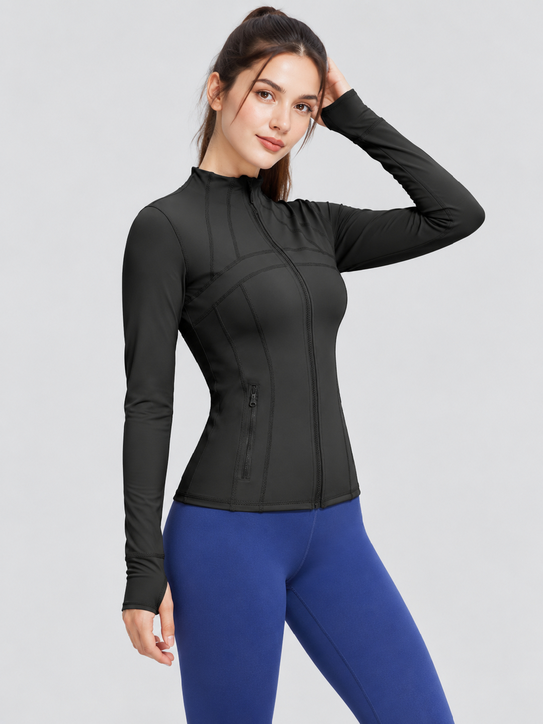 Black Solid Regular Jacket with Long Sleeves