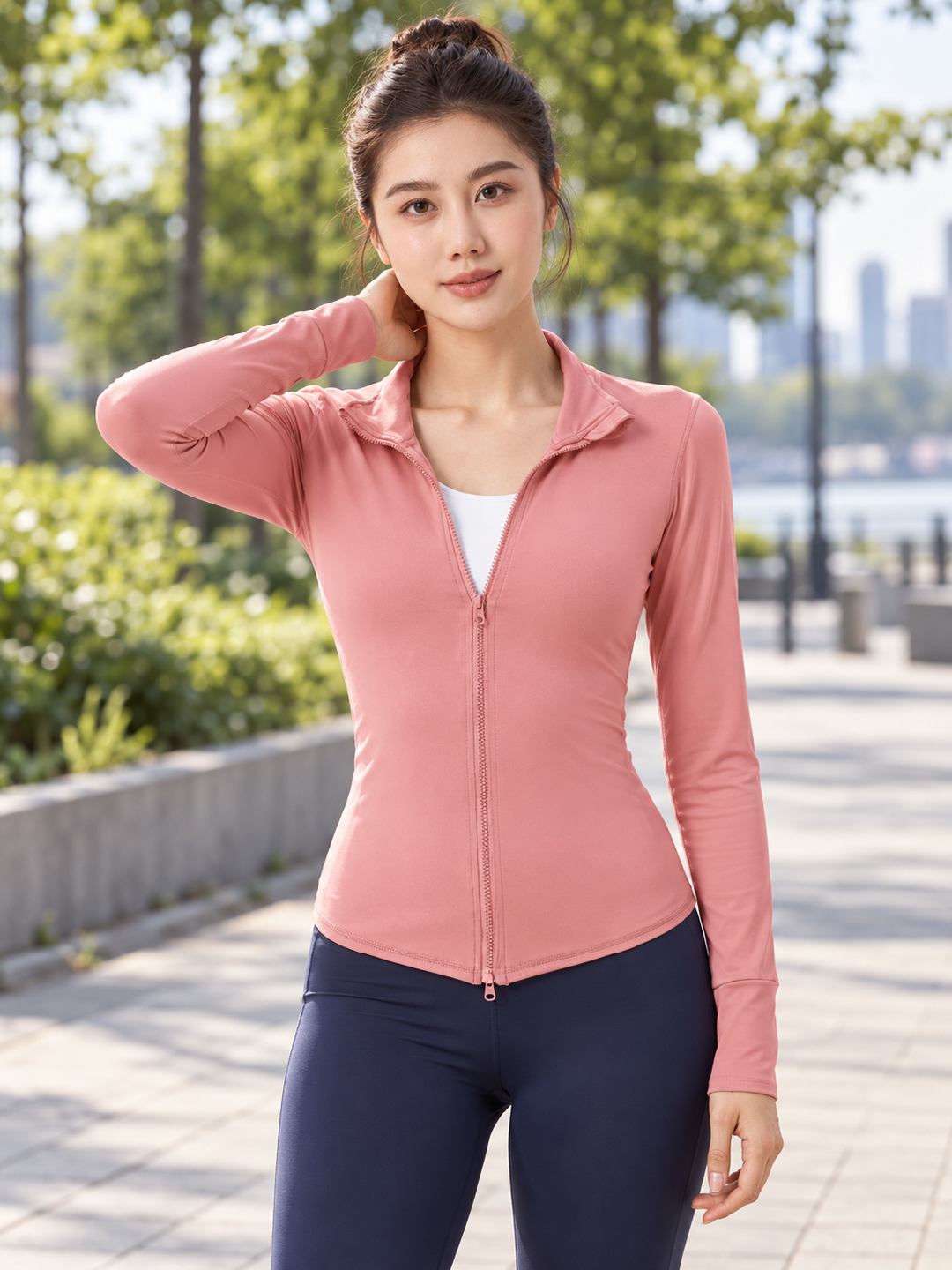 Pink Solid Regular Jacket with Long Sleeves