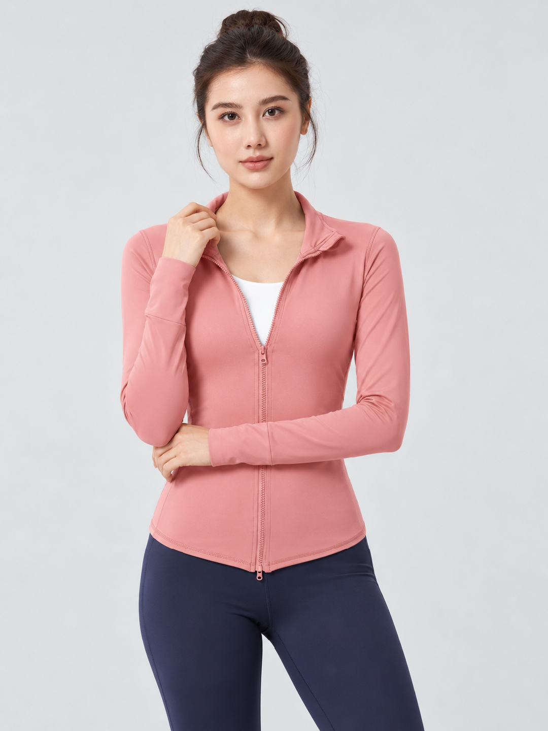 Pink Solid Regular Jacket with Long Sleeves