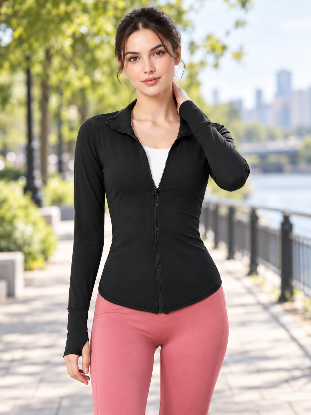Black Solid Regular Jacket with Long Sleeves