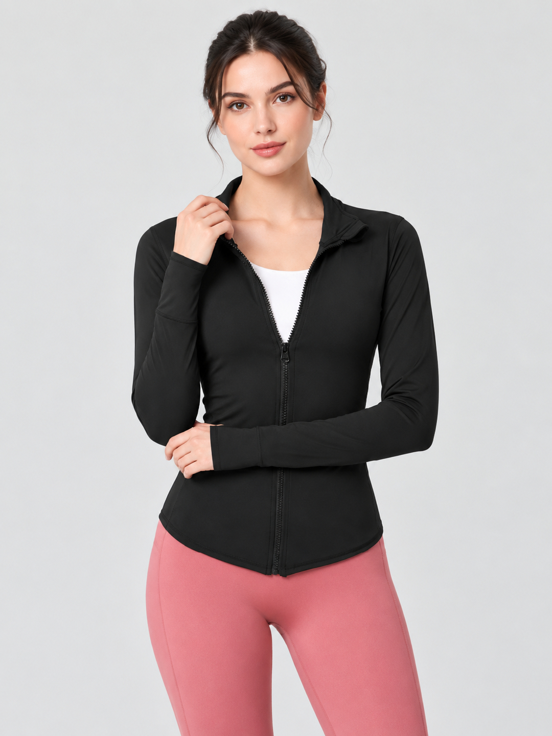 Black Solid Regular Jacket with Long Sleeves