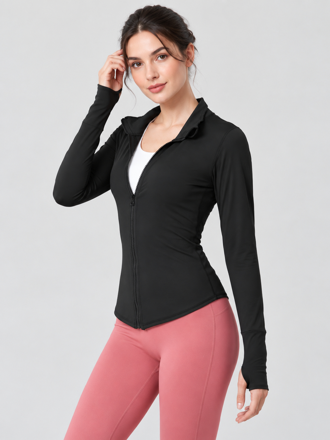 Black Solid Regular Jacket with Long Sleeves