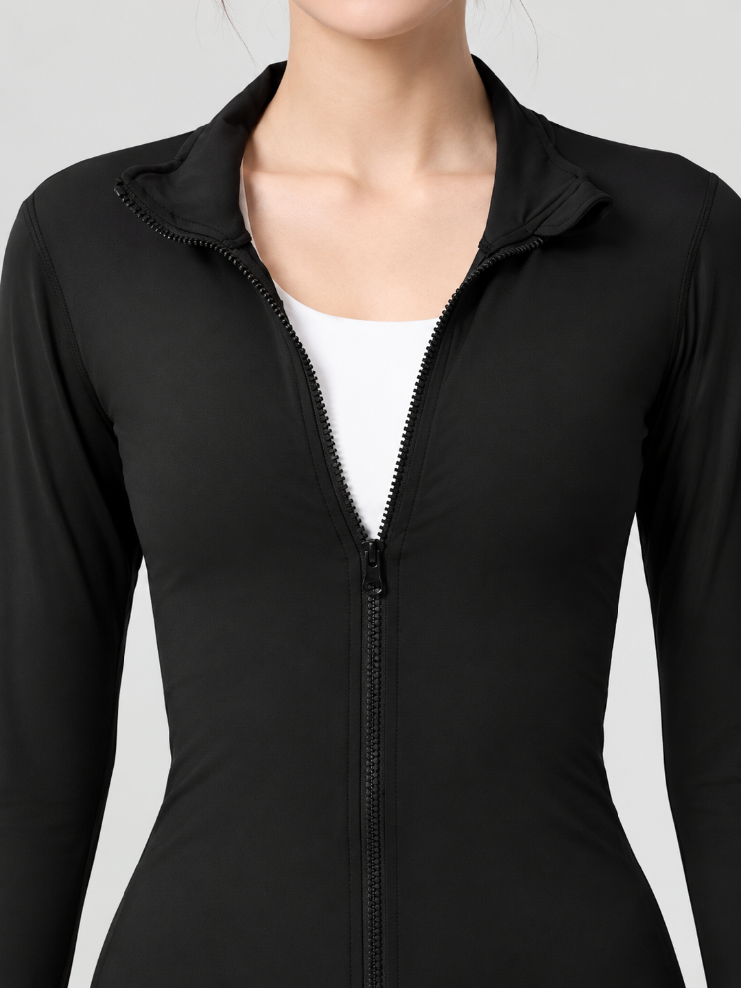 Black Solid Regular Jacket with Long Sleeves