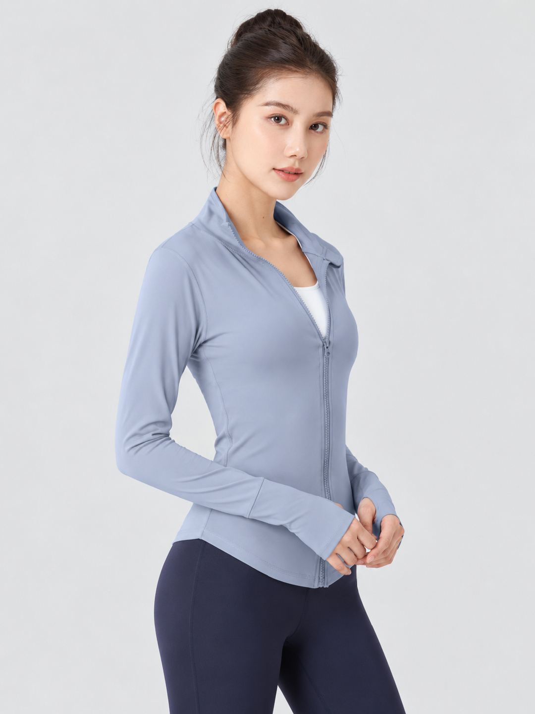 Blue Solid Regular Jacket with Long Sleeves