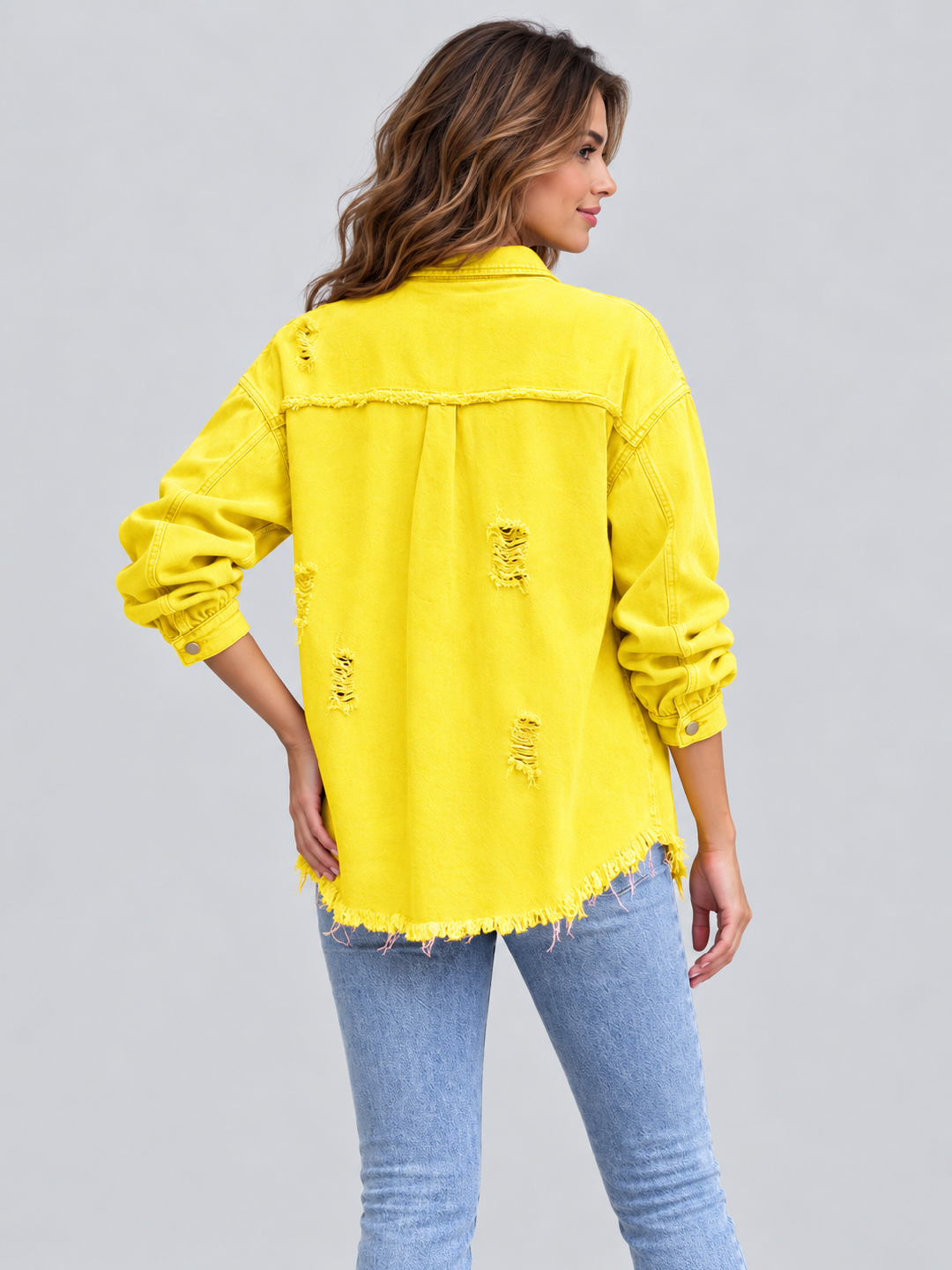 Yellow Solid Regular Denim Jacket with Long Sleeves