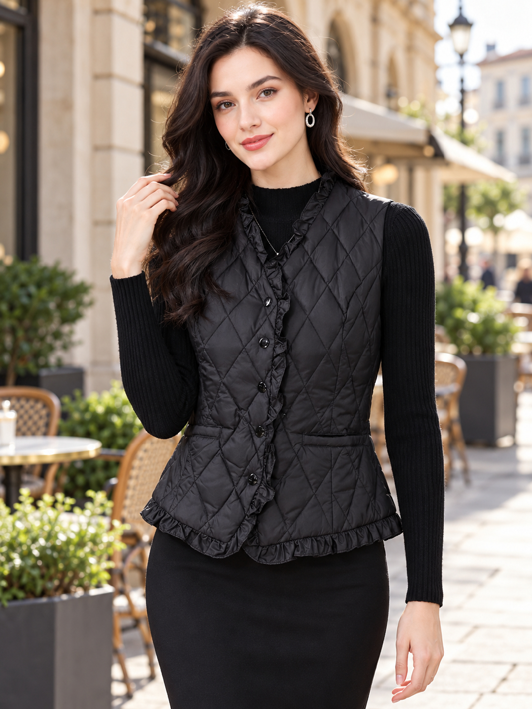 Black Quilted Regular Padded Jacket with Long Sleeves