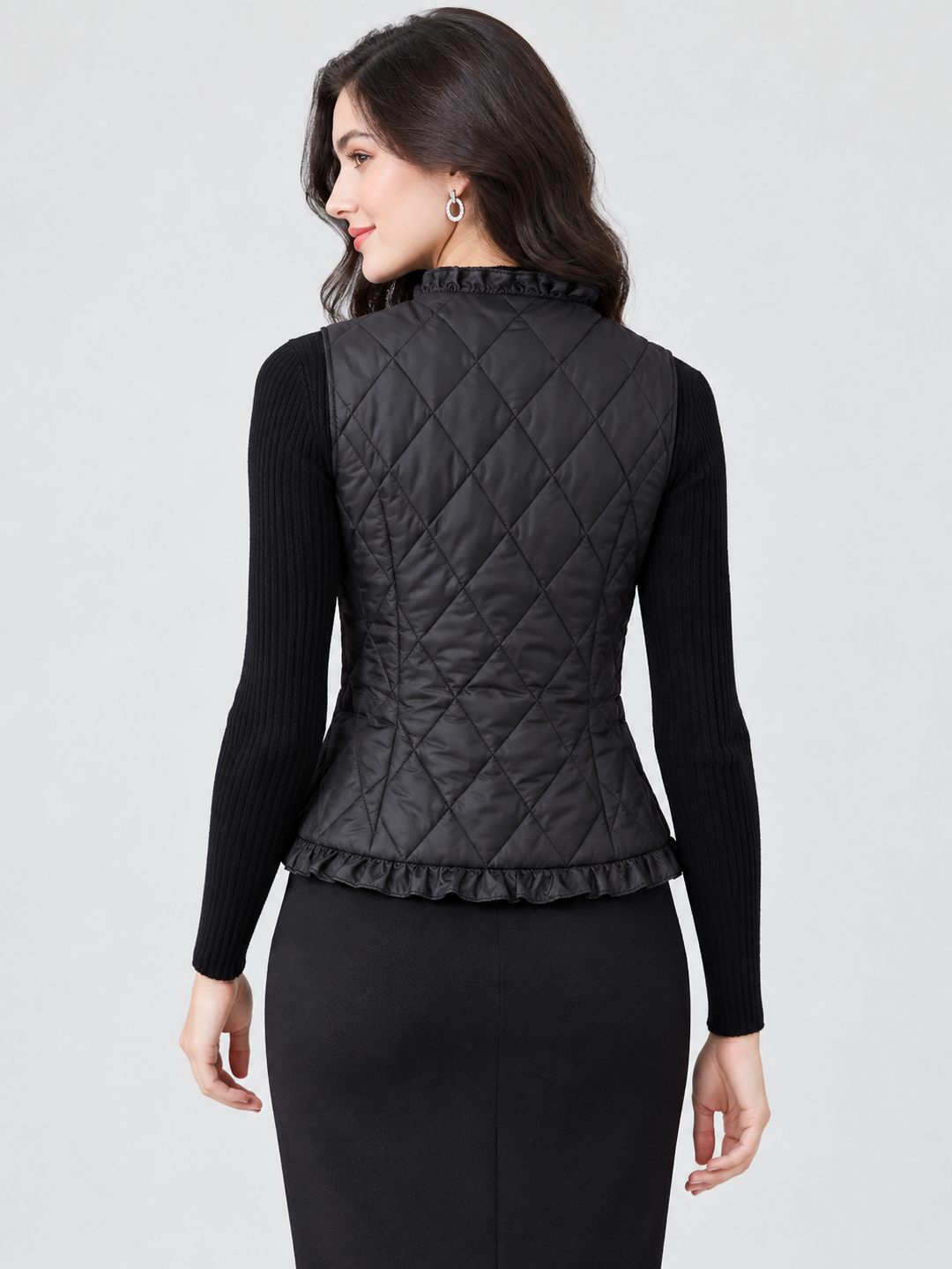 Black Quilted Regular Padded Jacket with Long Sleeves