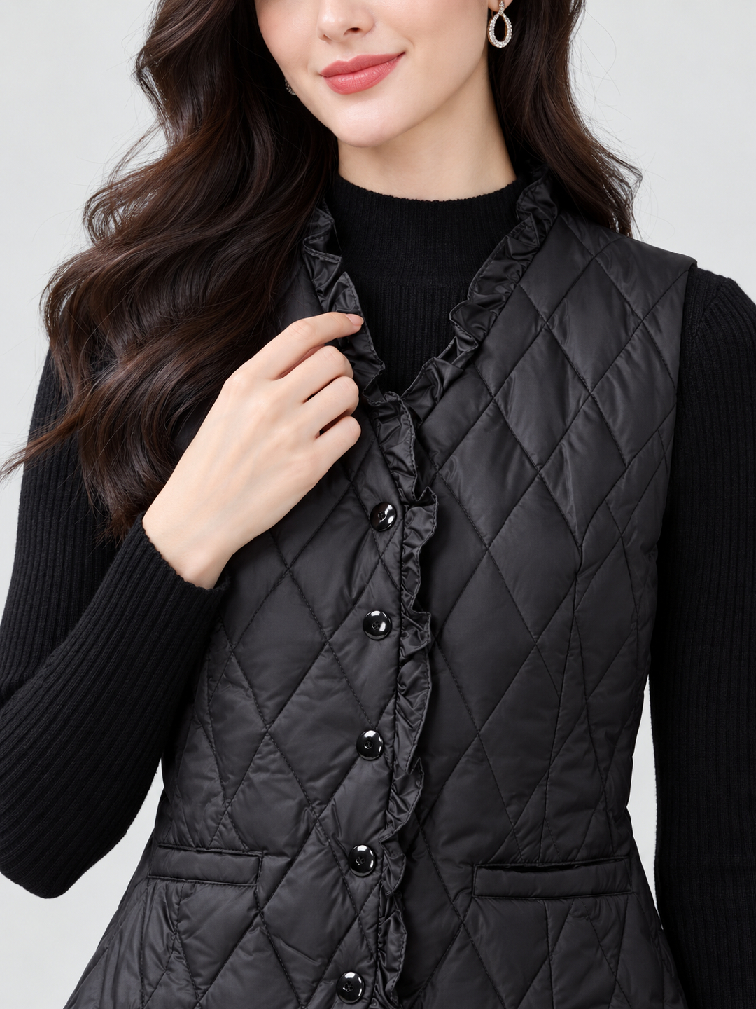 Black Quilted Regular Padded Jacket with Long Sleeves