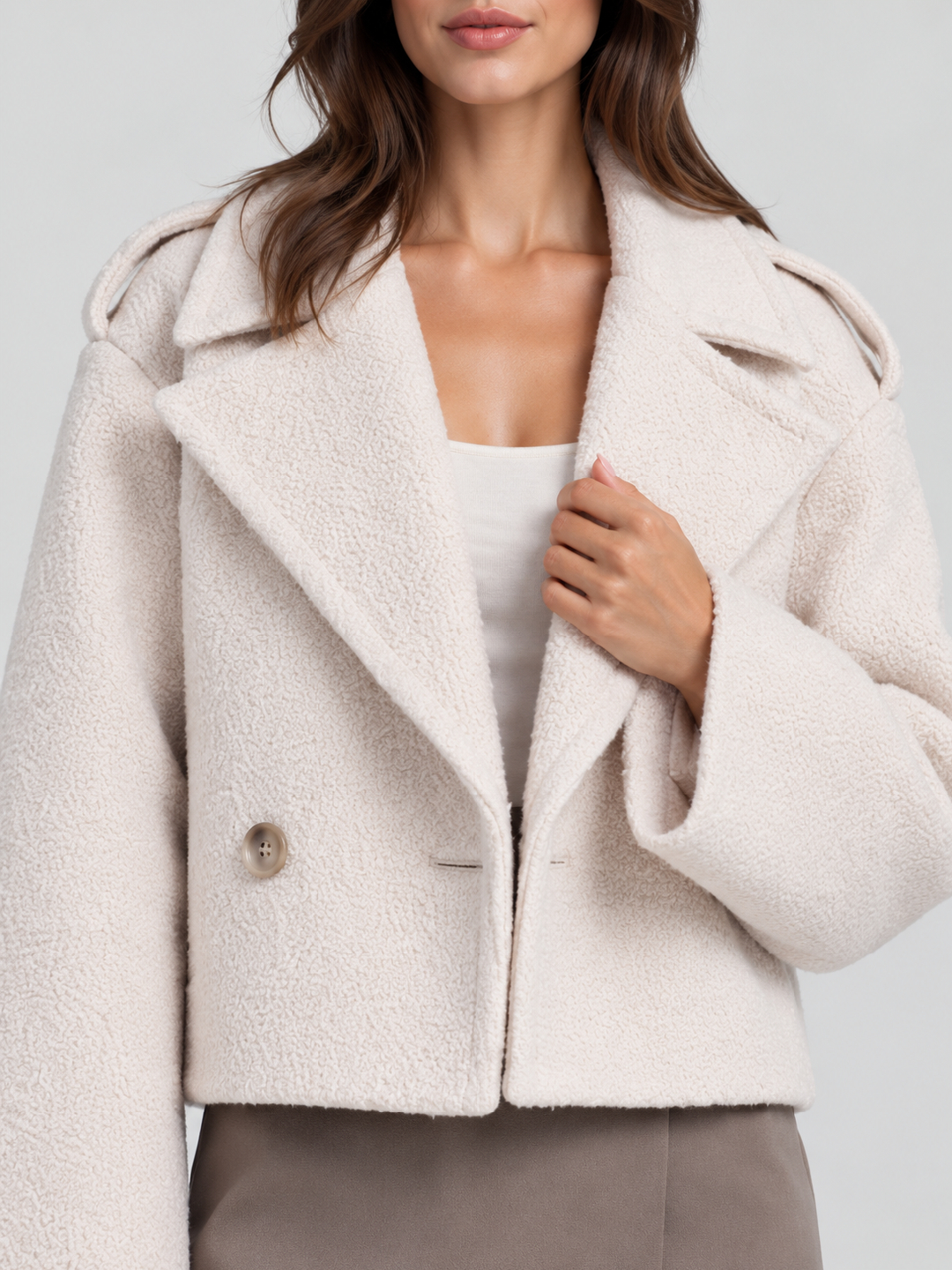 Beige Solid Tailored Regular Jacket with Long Sleeves