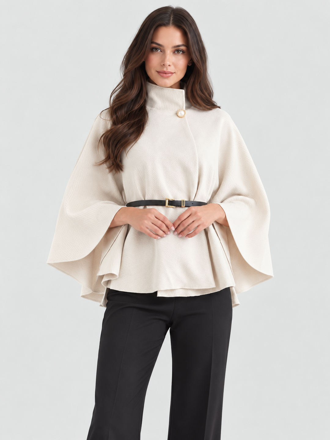 Cream Solid Regular Cape with 3/4 Sleeves