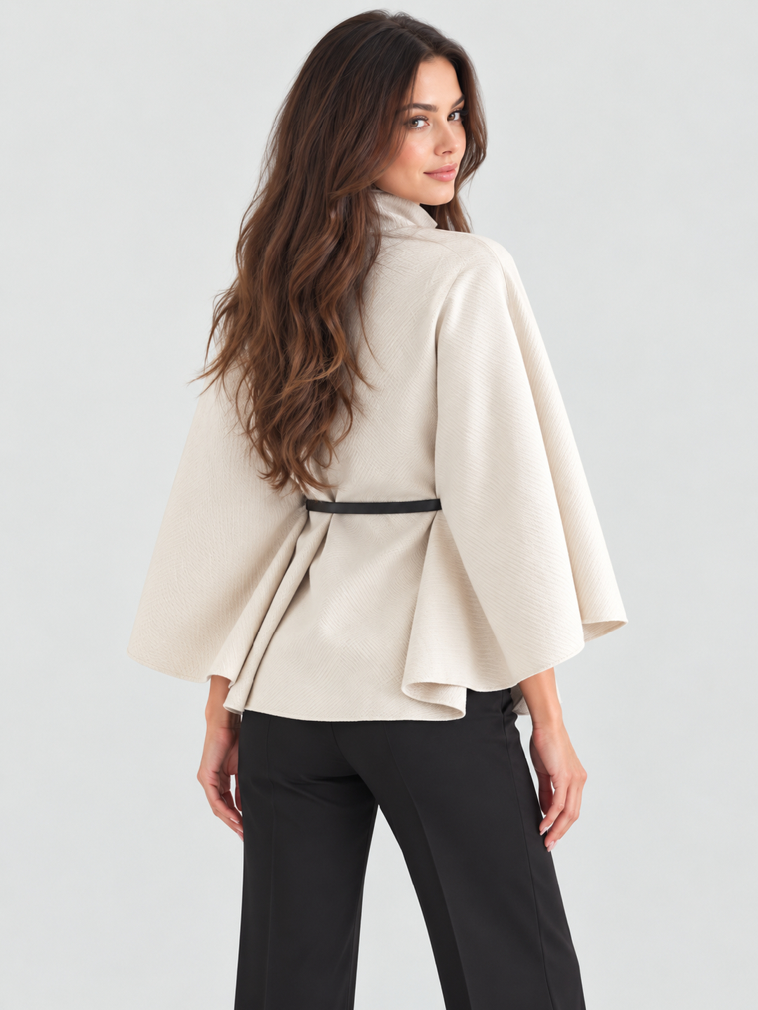 Cream Solid Regular Cape with 3/4 Sleeves