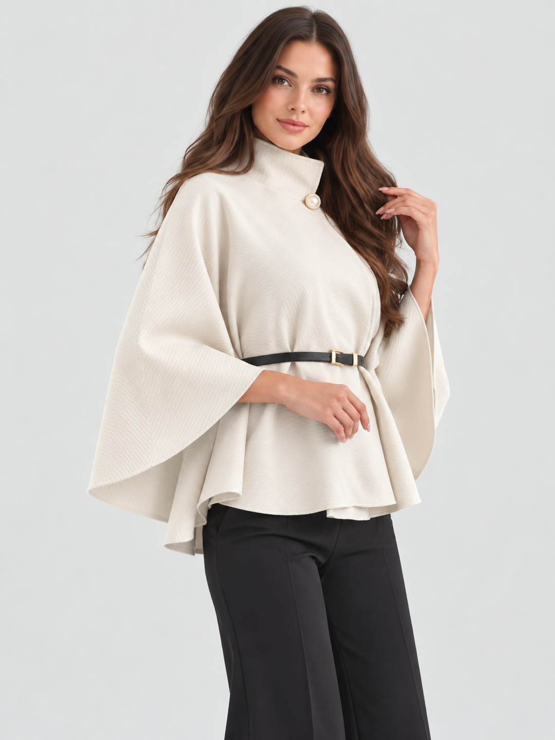 Cream Solid Regular Cape with 3/4 Sleeves