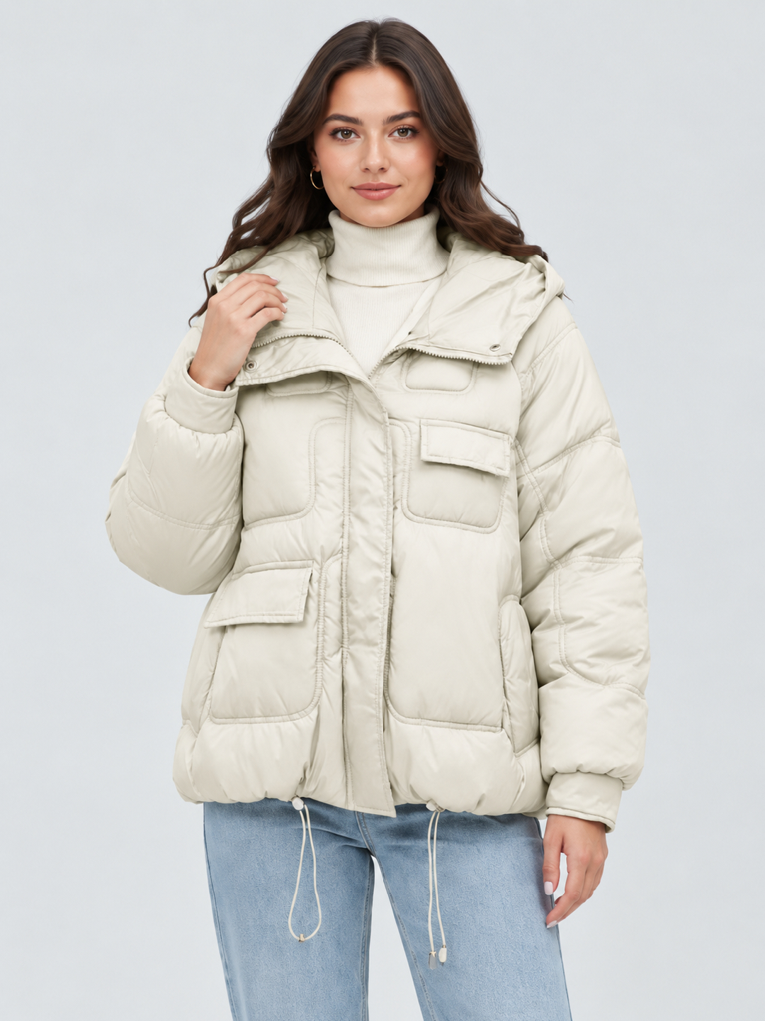 Off White Solid Regular Jacket with Long Sleeves