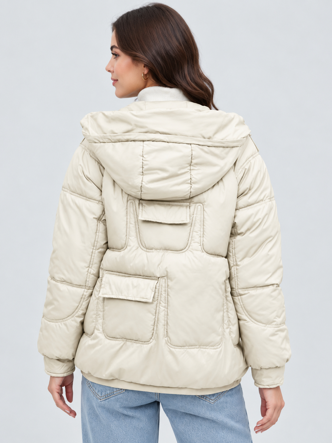 Off White Solid Regular Jacket with Long Sleeves