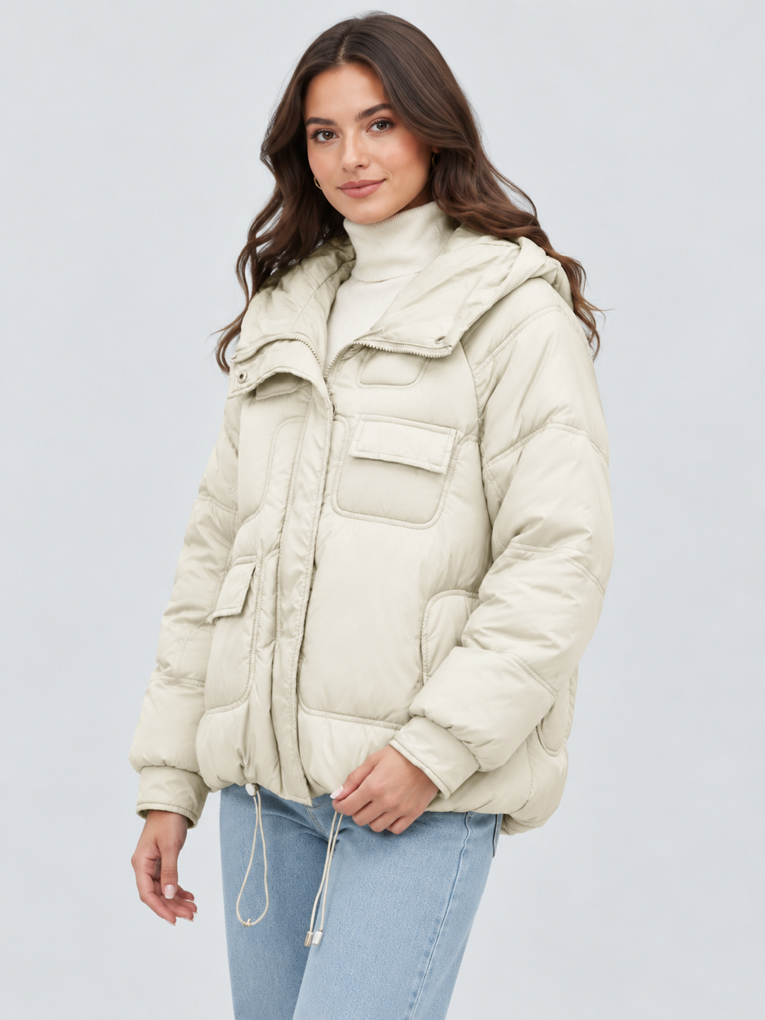 Off White Solid Regular Jacket with Long Sleeves
