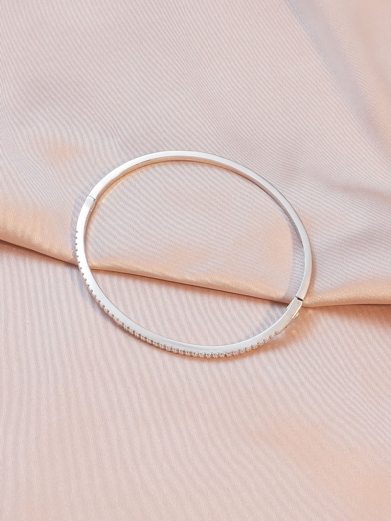Silver Rhinestone Bangle-Style Bracelet