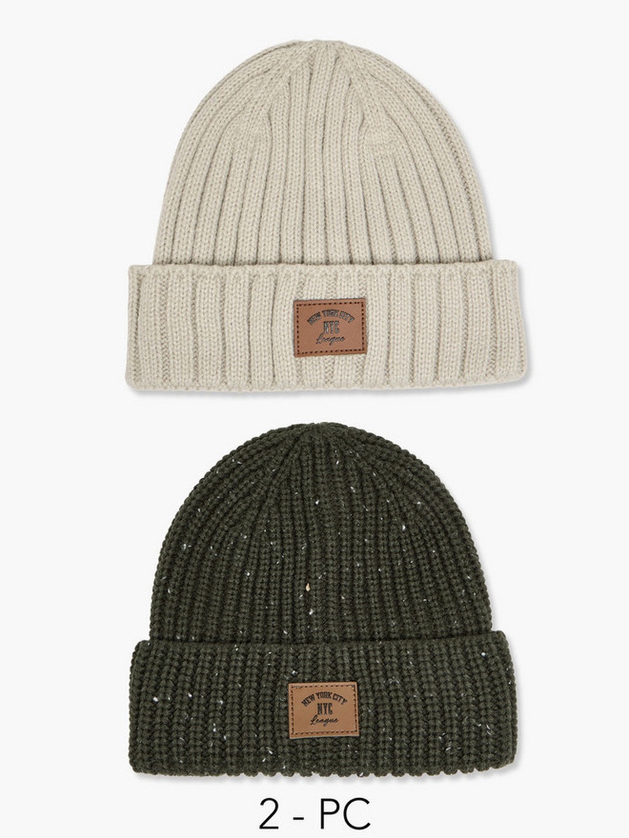 Set of 2 - Men Beanie Turn-Up Hem
