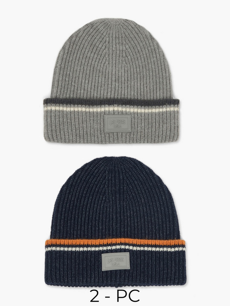 Set of 2 - Men Beanie with Turn-Up Hem