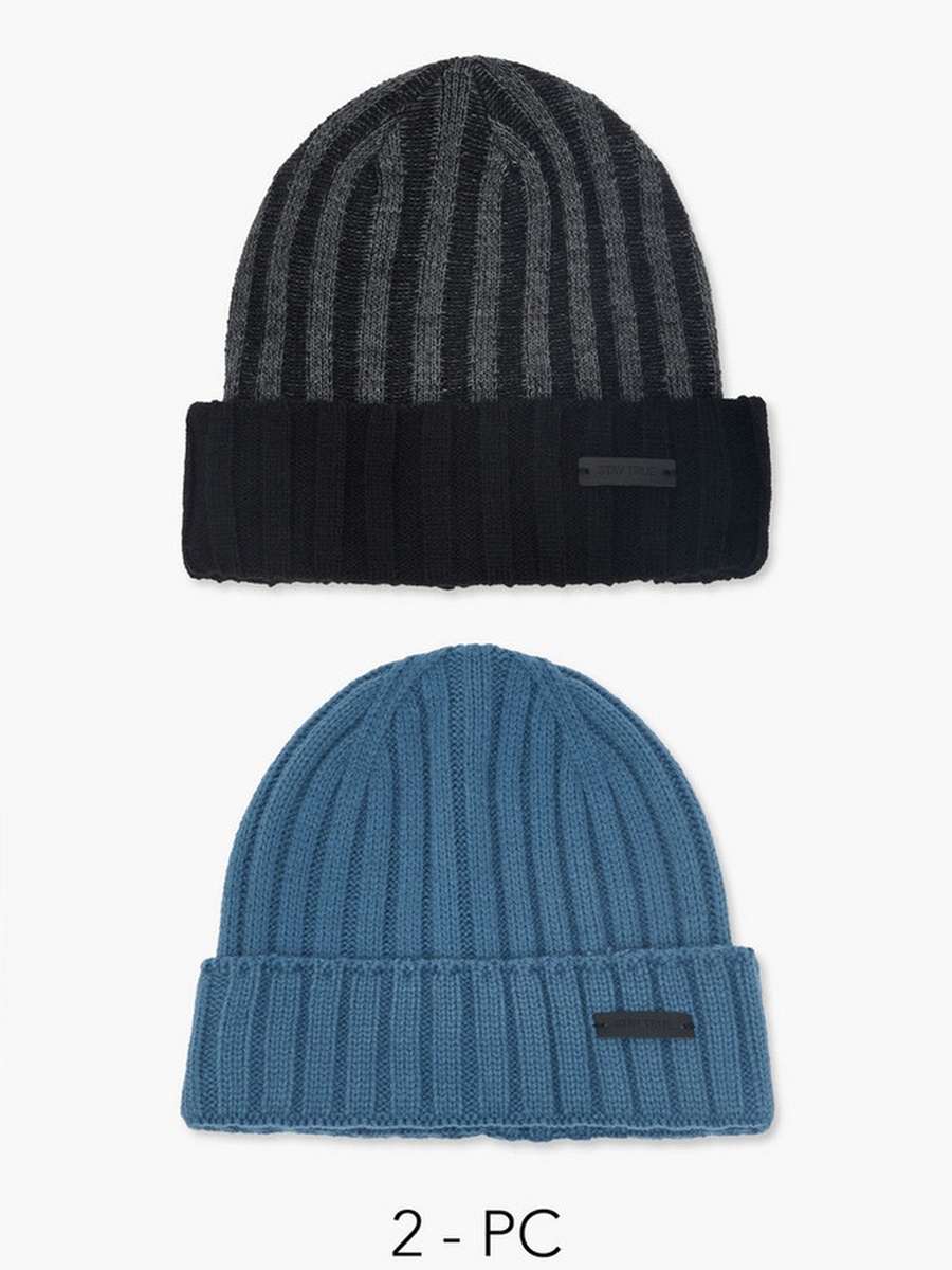 Set of 2 - Men Beanie with Turn-Up Hem
