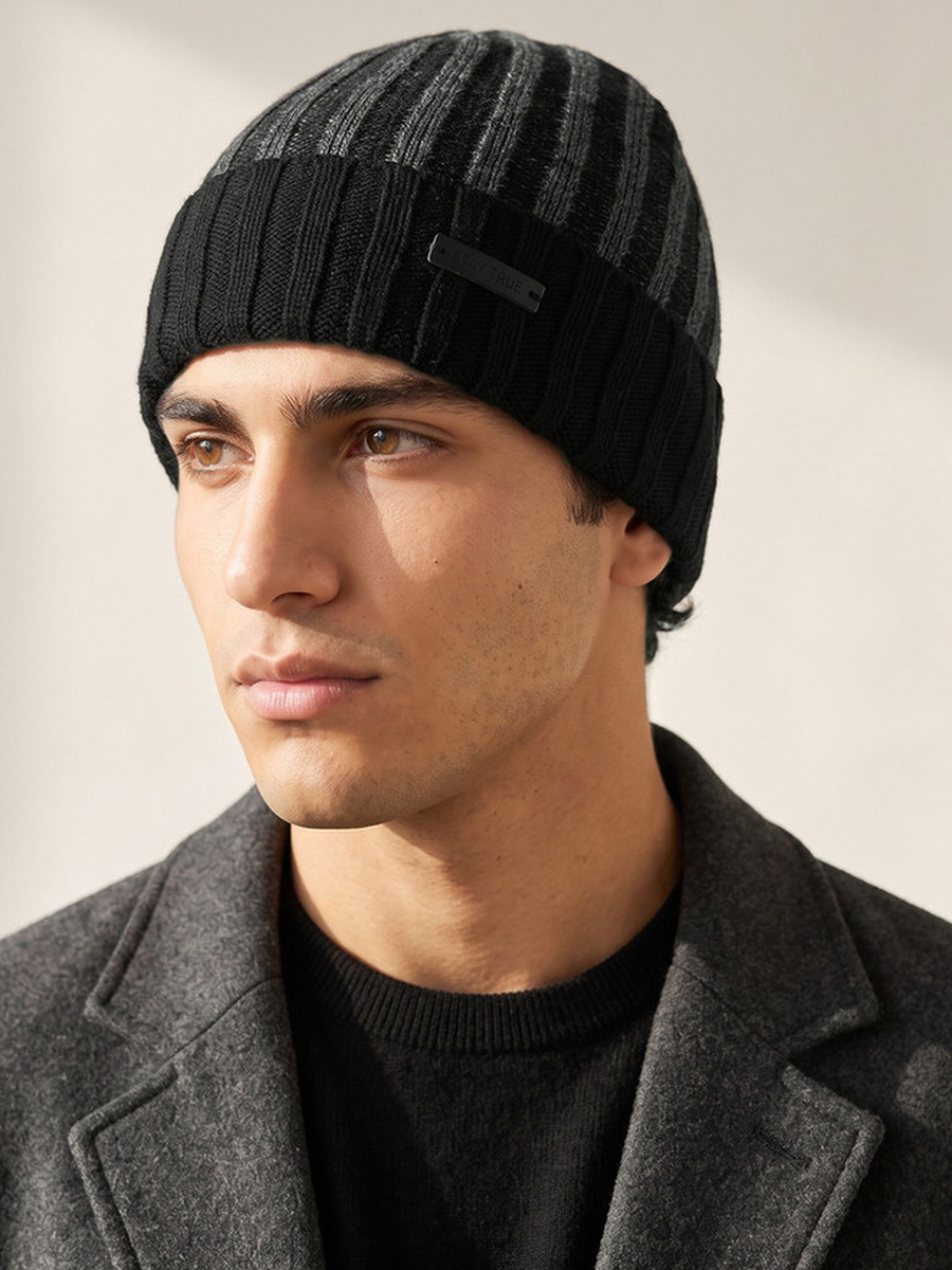 Set of 2 - Men Beanie with Turn-Up Hem