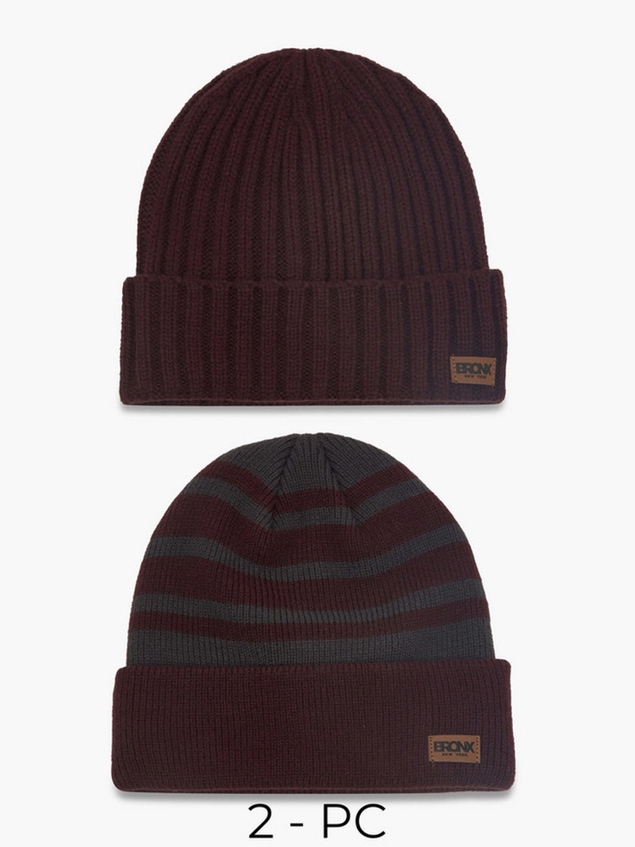 Set of 2 - Men Beanie with Turn-Up Hem