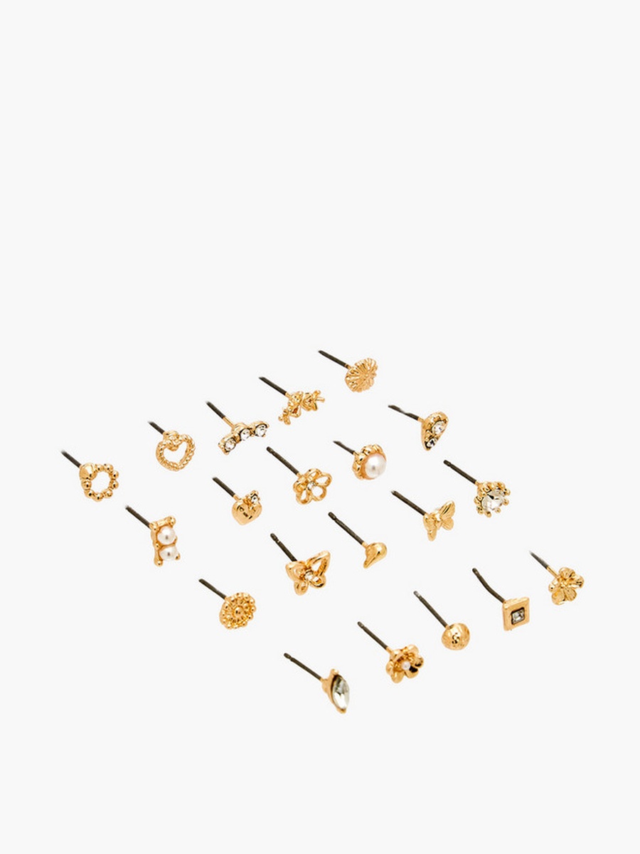 Pack of 20 Gold Tone Assorted Stud Earrings with Pushback Closure