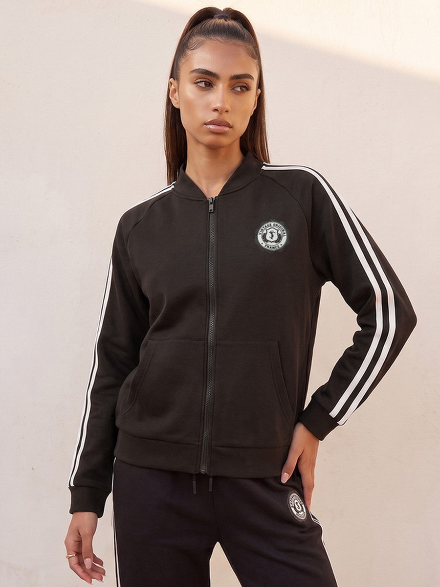 Striped Bomber Jacket with Zip Closure