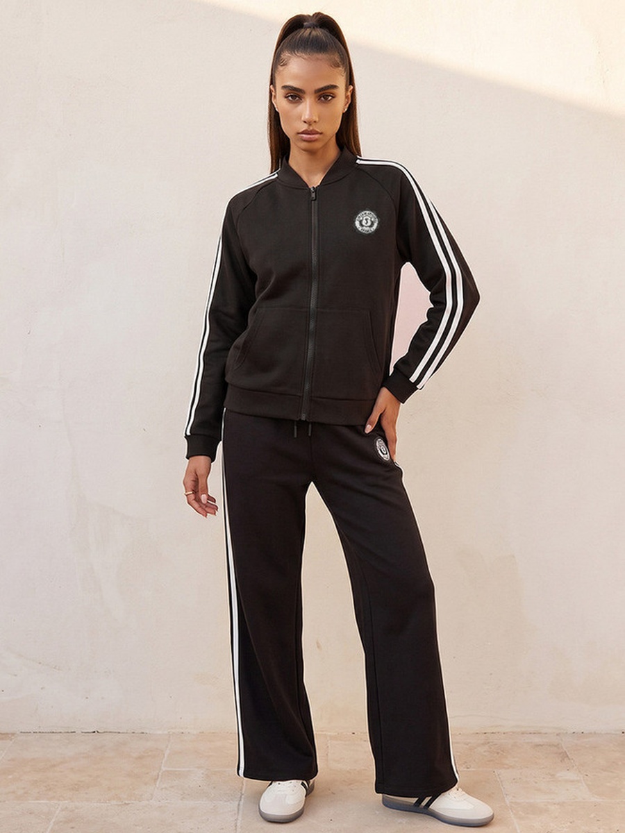 Striped Bomber Jacket with Zip Closure